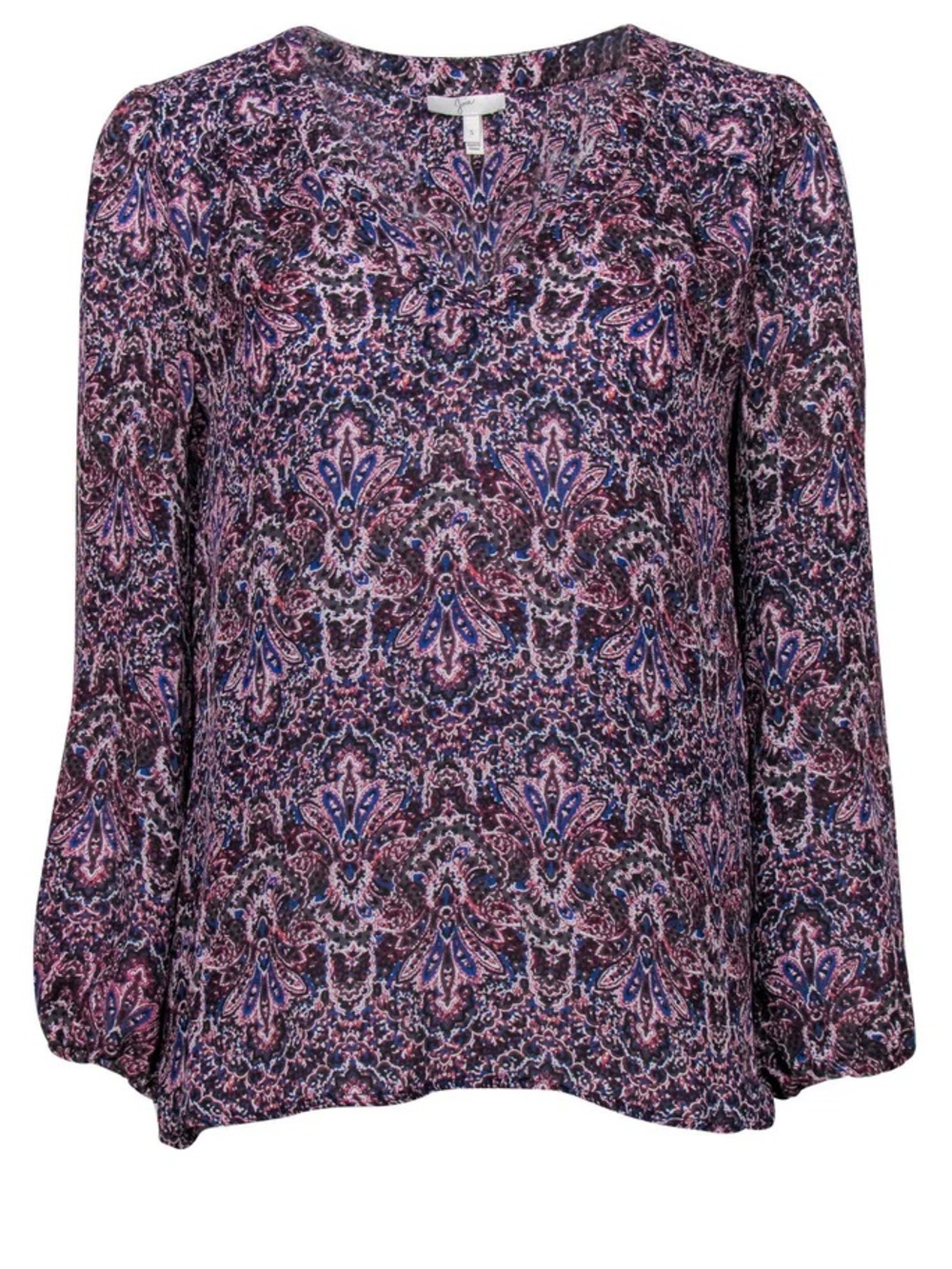 Joie Odette Paisley Print Peasant Style 100% Silk Blouse Long Sleeve M Medium